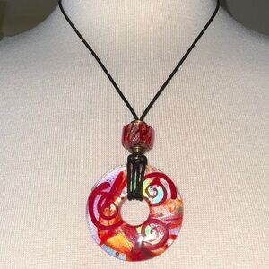 Artisan Crafted Glass Multicolor Metallic and Adjustable Cord Necklace